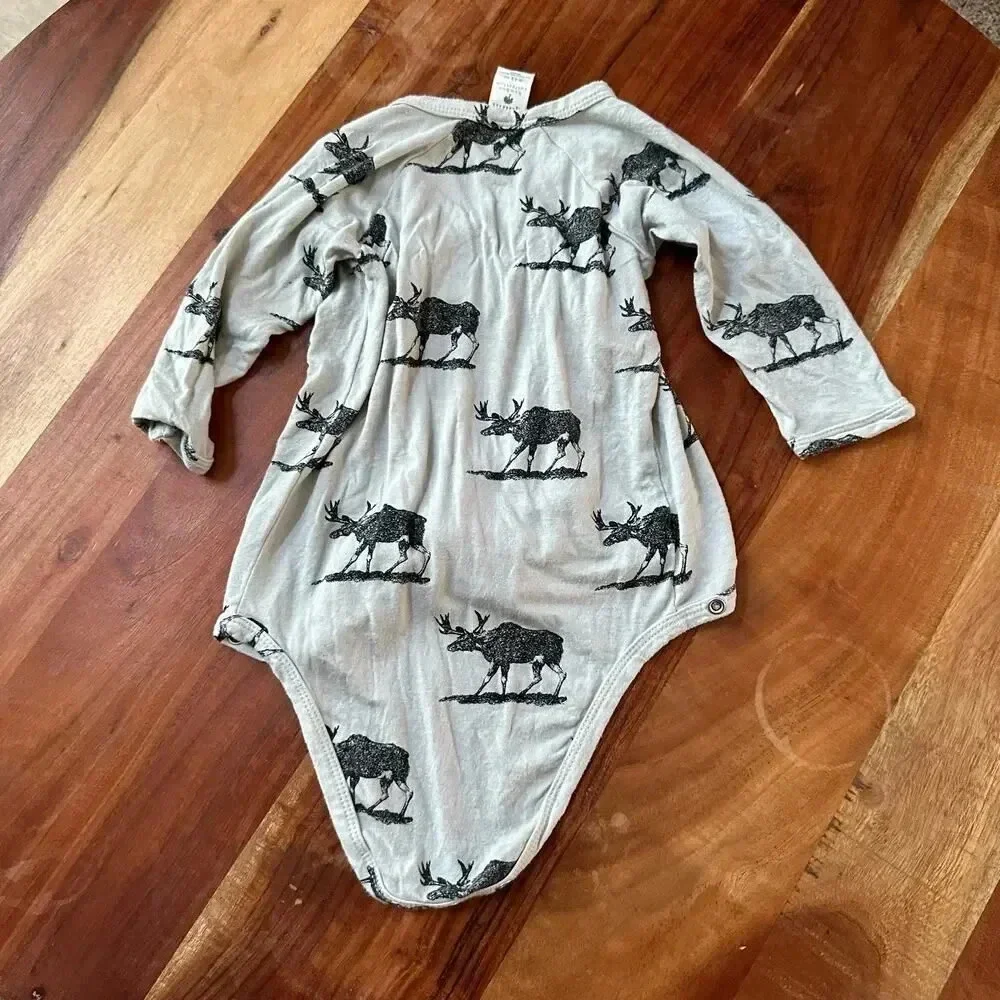 KATE QUINN Bamboo Size 6-12M Long Sleeve Kimono Bodysuit Elk‎ One Piece